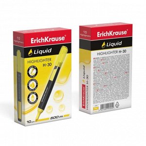 Маркер-текстовыделитель ErichKrause "Liquid H-30", желтый, жидкие чернила