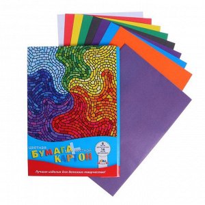 Набор «Цветная мозаика», А4: цветной картон немелованный 8 листов, 8 цветов 200 г/м2 + цветная бумага односторонняя 16 листов, 16 цветов
