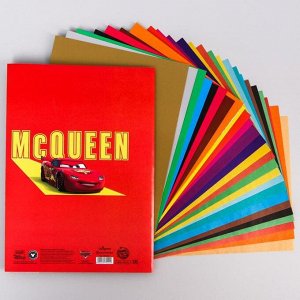 Набор «Маккуин» А4: 10 листов цветного одностороннего мелованного картона 240 г/м2, и 16 листов цветной двусторонней бумаги, 48 г/м2, "Тачки"