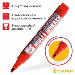 Маркер перманентный 3.0 мм, Crown Multi Marker, красный