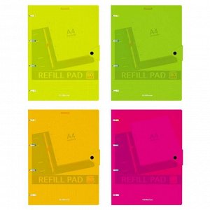 Тетрадь на кольцах А4, 80 листов в клетку ErichKrause "Neon", пластиковая обложка на кнопке, блок офсет, МИКС
