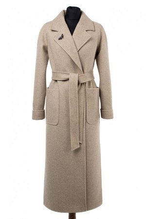 01-09318 Пальто женское демисезонное "Classic Reserve" (пояс) валяная шерсть Бежевый меланж