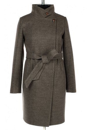 01-10259 Пальто женское демисезонное (пояс) валяная шерсть серо-бежевый