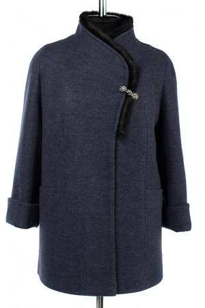 02-3037 Пальто женское утепленное валяная шерсть серо-синий