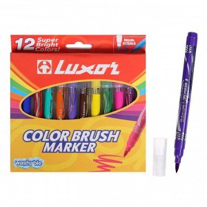 Фломастеры-кисти 12цв Luxor "Color Brush" смываемые, картон, европодвес