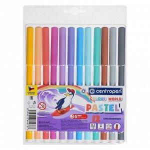 Фломастеры 12 цветов, Centropen Colour World Pastel 7550/12 TP, пастельные, в блистере