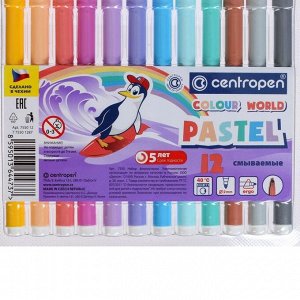 Фломастеры 12 цветов, Centropen Colour World Pastel 7550/12 TP, пастельные, в блистере