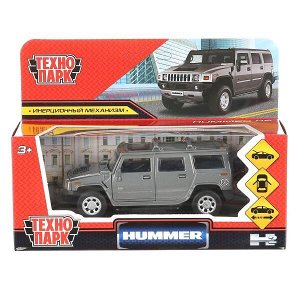 HUM2-12-GY Машина металл HUMMER "hummer h2", дл12см,откр дв,багаж,инерц,темн-сер,в кор Технопарк в кор.2*36шт