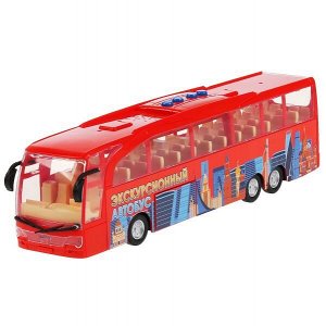 BUSTOUR-30PL-RD Машина свет+звук экскурсионный автобус 30см,пластик,4 кнопки,инерц,красный в кор Технопарк в кор24шт