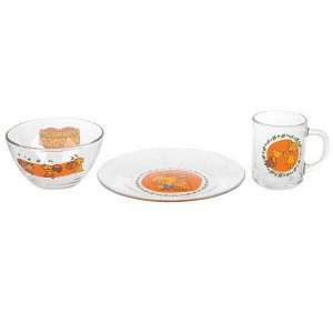 GP51770ORK Оранжевая корова Набор стеклянной посуды ( кружка, тарелка и салатник). Умка в кор.6шт