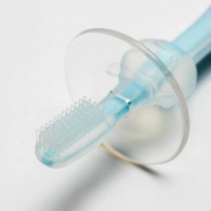 Зубная щётка детская на присоске, силиконовая с ограничителем, от 3 мес., цвет голубой