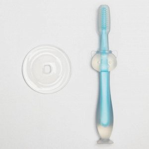 Зубная щётка детская на присоске, силиконовая с ограничителем, от 3 мес., цвет голубой