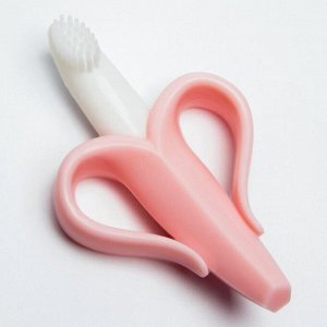 Зубная щётка «Банан», силикон, с ограничителем для безопасности, от 3 мес., цвет розовый