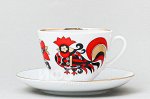 Чашка с блюдцем чайная ф. Весенняя рис. Красные петушки