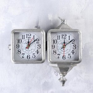 Часы настенные двойные, серия: Садовые, "Уличный фонарь", серебро, 40х31 см
