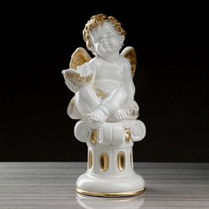 Статуэтка "Ангел с чашей на колонне" бело-золотой. 49 см
