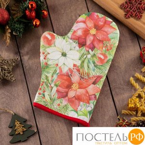 Варежка-прихватка "Christmas red flowers" 20х28см, саржа, 100% х/л, ватин 250г/м2 5077880