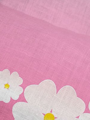 Фототюль под лён Белые цветы сакуры на розовом фоне 1