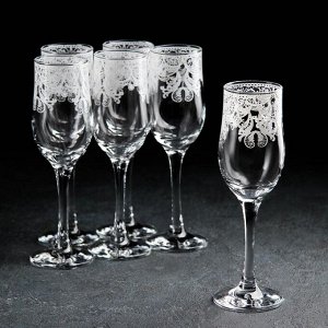 Набор бокалов для шампанского «Кружево», 200 мл, 6 шт