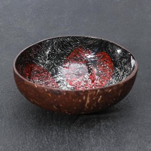 Тарелка «Панно», d=13 см (±3), из скорлупы кокосового ореха, цвет красный