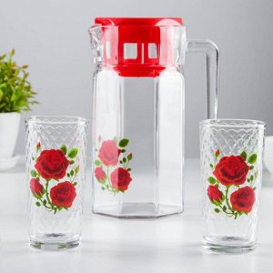 Набор питьевой «Алая роза», 3 предмета: кувшин 1,235 л, стакан 230 мл 2 шт