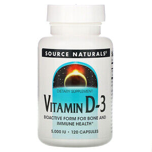 Source Naturals, Витамин D-3, 5,000 МЕ, 120 кап