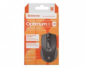 Проводная оптическая мышь Defender Optimum MB-270 черная, 3 кнопки,1000 dpi, 52270