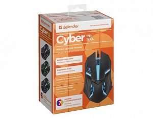 Проводная оптическая мышь Defender Cyber MB-560L 7цветов,3кнопки,1200dpi, черный, 52560 recommended