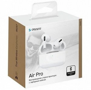 Bluetooth стереогарнитура Deppa AirPro, зарядный футляр 250mAh, белая, 44167