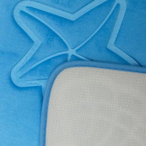 Доляна Набор ковриков для ванны и туалета «Ракушки», объёмные, 2 шт: 40x50, 50x80 см, цвет голубой