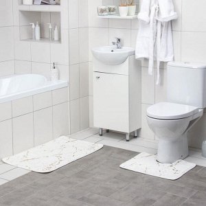 Набор ковриков для ванны и туалета Доляна «Мраморный», 2 шт: 40x50, 50x80 см, цвет бело-золотой