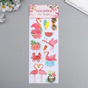 Наклейка бумага "Фламинго и тропики" 28,5х10,5 см