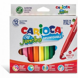 Фломастеры утолщенные CARIOCA "Jumbo", 12 цветов, суперсмываемые, вентилируемый колпачок, картонная упаковка, 40569