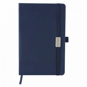 Ежедневник датированный 2021 А5 (138х213 мм) BRAUBERG "Control", кожзам, держатель для ручки, синий, 111472