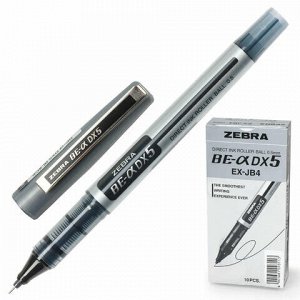 Ручка-роллер ZEBRA &quot;Zeb-Roller DX5&quot;, ЧЕРНАЯ, корпус серебристый, узел 0,5 мм, линия письма 0,3 мм, EX-JB2-BK
