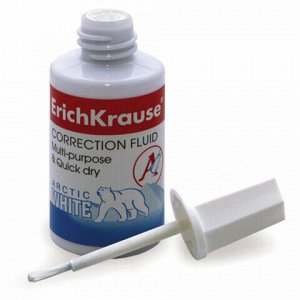 Корректирующая жидкость ERICH KRAUSE "Arctic White", 20 мл, экстра-белизна, флакон с кисточкой, 6