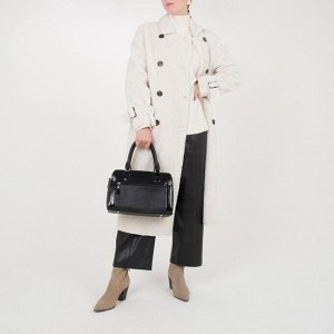 Сумка женская, отдел с перегородкой на молнии, 2 наружных кармана, длинный ремень, цвет чёрный/серый