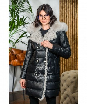 Утеплённое кожаное пальто с мехом Артикул: OL-20223-2-90-SR-P