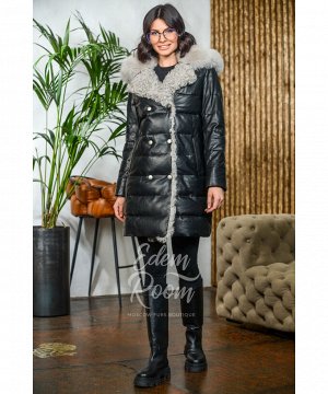 Утеплённое кожаное пальто с мехом Артикул: OL-20223-2-90-SR-P