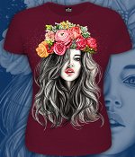 Футболки женские Девушка с цветами (Светится в ультрафиолете) SALE!
