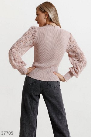 Пуловер с ажурными рукавами