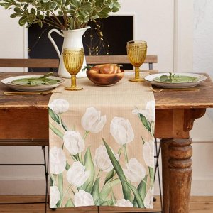 Дорожка на стол "Этель" Белые тюльпаны 40х149см, 100% хл, саржа 190 г/м2