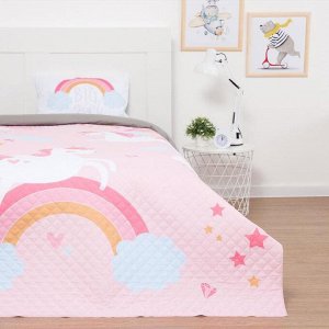 Покрывало детское и наволочка Этель 1,5 сп "Pink unicorn", 145x210 см, 40x60 см, микрофибра