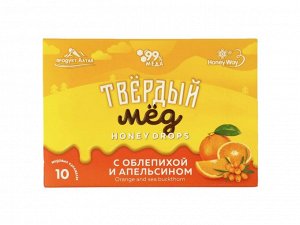 Карамель медовая Твердый мёд. С облепихой и апельсином. 10 шт по 3г.