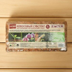 Субстрат кокосовый в брикете, 5 л, кокосовые чипсы, универсальный, Greengo