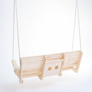 Качели двухместные подвесные с выдвижным подлокотником, деревянные