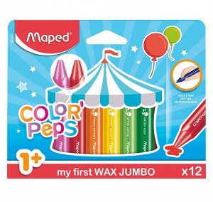 Maped. Мелки восковые "Color'Peps" в картонном футляре размер макси, 12 шт арт.861311