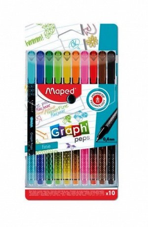 Maped. Ручка капиллярная "Graph Pep's" набор 10 шт.(разноцв) эргон. зона обхвата, арт.749050