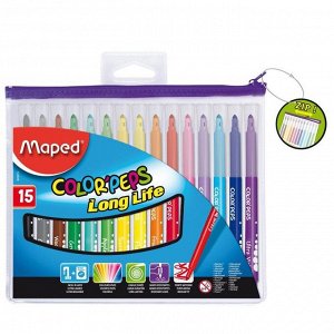 Maped. Фломастеры "Color'Peps Long life" с заблок. пишущ. узлом, треуг.супер смыв.(15цв) арт.845015