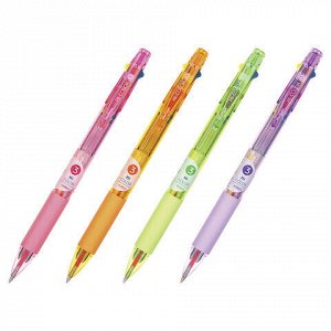 Ручка шариковая масляная автоматическая MUNHWA &quot;Hi-Color 3&quot;, 3 ЦВЕТА (синий, неоновый желтый, неоновый розовый), узел 0,7 мм, HC3